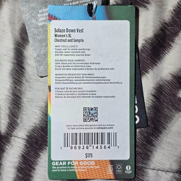 Cotopaxi Solazo 800 Fill Goose Down puffer vest womens XL Chestun Sangria NEW - Picture 7 of 10